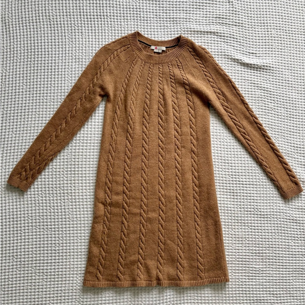 Boden Cynthia Women’s Cable Knit Sweater Dress Camel Tan Wool Blend Size 4 - Picture 2 of 6
